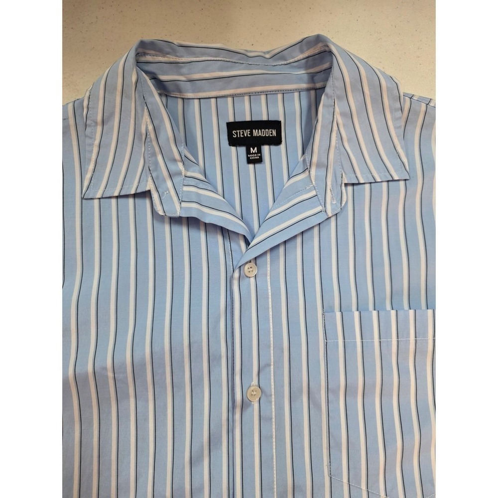 Steve Madden Mens Blue White Vertical Striped Long Sleeve Button Up Shirt Size M